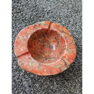 Vintage Genuine Alabaster Ashtray Made in Italy Hand Carved Red Orange 1950s